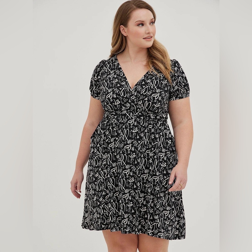 Torrid Black Heart Print Studio Knit Surplice Dress - Size 2